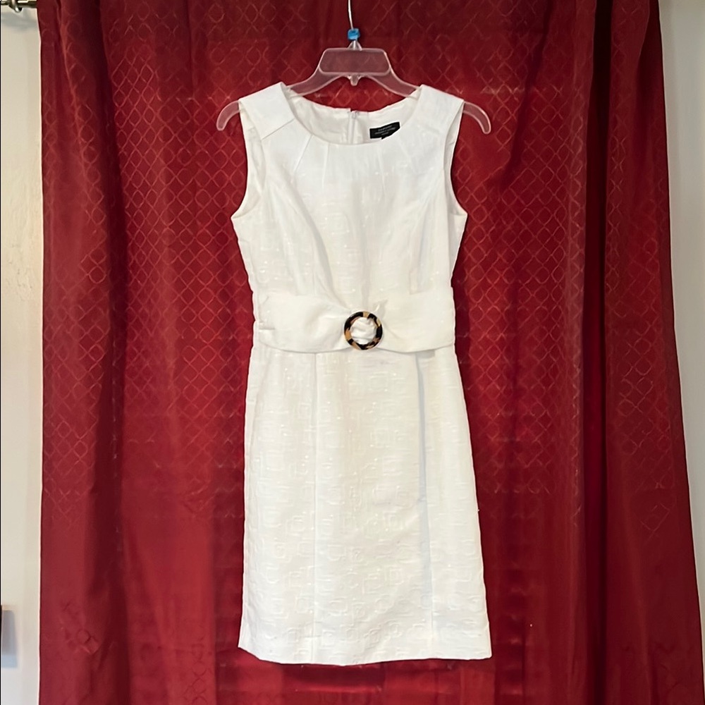 Tahari White Textured Mini Dress with Belt